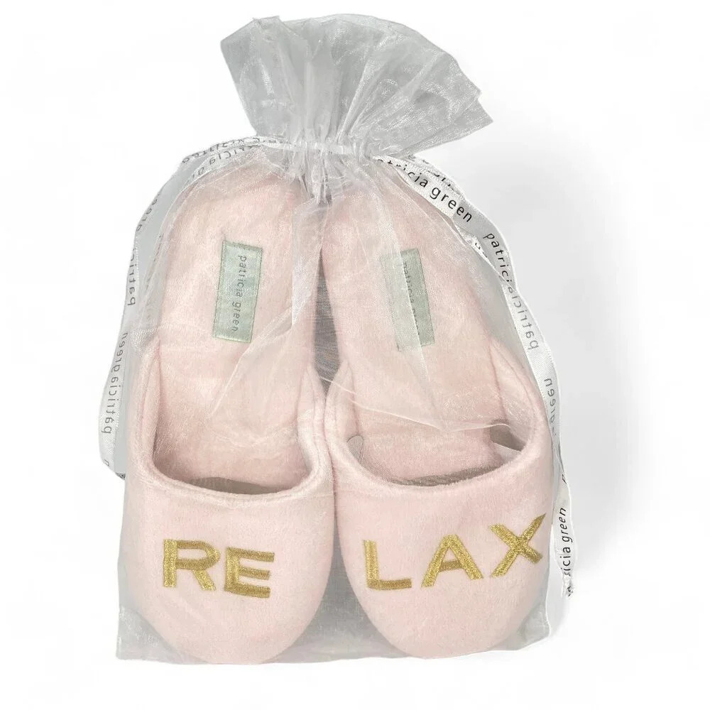 Patricia Green Relax Slide Slippers, Size XL (10),‎ Pink w Gold, Plush, Like New